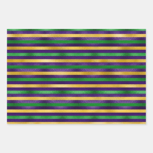 PAARS GROEN GOLD MARDI GRAS STRIPES POLKA DOTS INPAKPAPIER VEL (Voorkant)