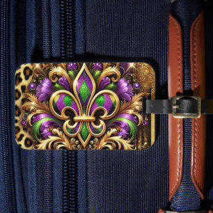 PAARS GROEN GOUD MARDI GRAS FLEUR DE LIS BAGAGELABEL