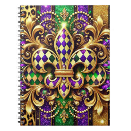PAARS GROEN GOUD MARDI GRAS FLEUR DE LIS NOTITIEBOEK