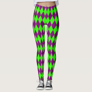 Paars Groen Harlekijn Geruit Ontwerp Leggings