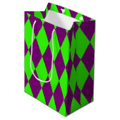 Paars Groen Harlekijn Geruit Ontwerp Medium Cadeauzakje (Voorkant Gekanteld)