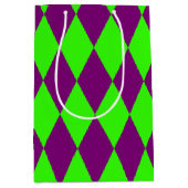 Paars Groen Harlekijn Geruit Ontwerp Medium Cadeauzakje (Voorkant)