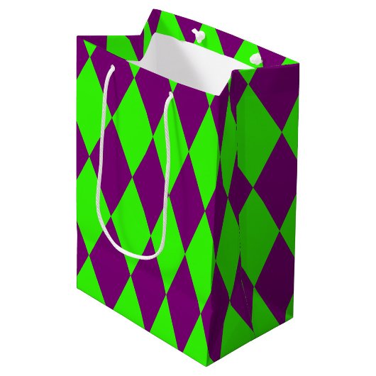 Paars Groen Harlekijn Geruit Ontwerp Medium Cadeauzakje