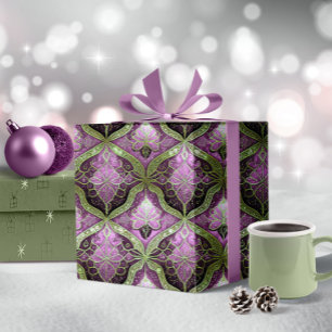 Paars Groen Kerstpatroon#31 ID1009 Cadeaupapier