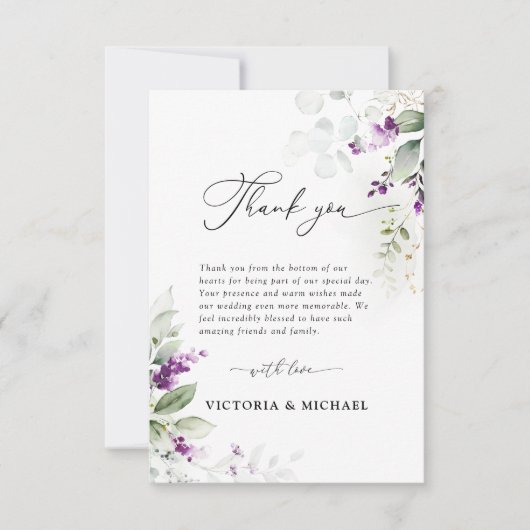 Paars groen lavendel flat dank u kaart (Voorkant)