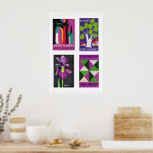 Paars & Groen Matchbox Labels Grid Print, Vintage Poster (Keuken)