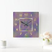 Paars groen metaalgoud vierkante klok (Huis)