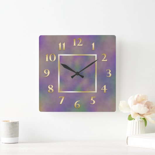 Paars groen metaalgoud vierkante klok (Huis)