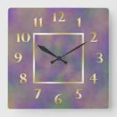 Paars groen metaalgoud vierkante klok (Voorkant)