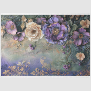 Paars Groen Shabby Chic gescheurde Bloem- & Demask Tissuepapier