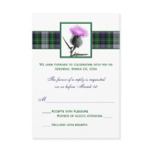 Paars Groen Tartan Distel Huwelijks RSVP Kaart