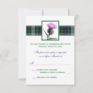 Paars Groen Tartan Distel Huwelijks RSVP Kaart