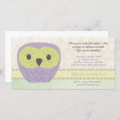 Paars & Groen Uil 1e Verjaardagsfeest Uitnodiging (Voorkant / Achterkant)