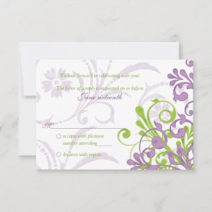 Paars Groen Wit Abstract Bloem Bruiloft rsvp Kaartje