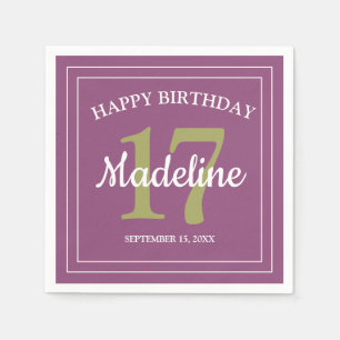Paars-groene 17e verjaardag of enige leeftijd servet