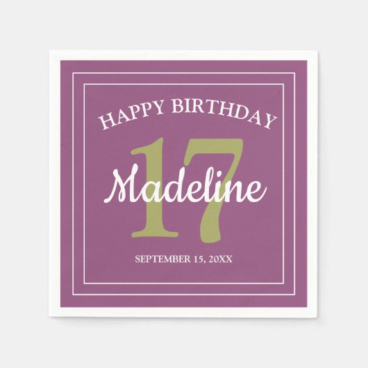 Paars-groene 17e verjaardag of enige leeftijd servet (Voorkant)