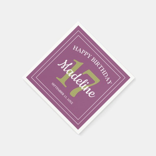 Paars-groene 17e verjaardag of enige leeftijd servet (Hoek)