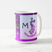 PAARS GROENE ANTIEK ANCHOR, FISCH NAUTISCH Monogra Koffiemok (Voorkant rechts)