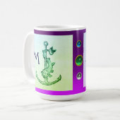 PAARS GROENE ANTIEK ANCHOR, FISCH NAUTISCH Monogra Koffiemok (Voorkant links)