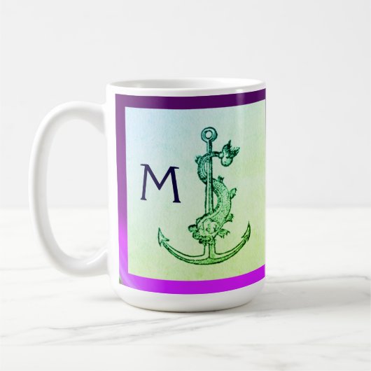 PAARS GROENE ANTIEK ANCHOR, FISCH NAUTISCH Monogra Koffiemok (Links)