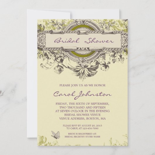 Paars Groene  Floral Vrijgezellenfeest Kaart (Voorkant)