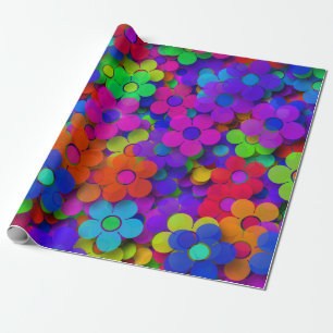 Paars Groovy Rainbow Flowers Cadeaupapier