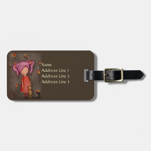 Paars haar klein meisje met kattenBagagelabel Bagagelabel (Voorkant horizontaal)