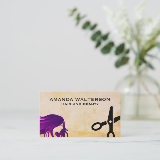 Paars haar | Schaar Afsprakenkaartje (Staand voorkant)