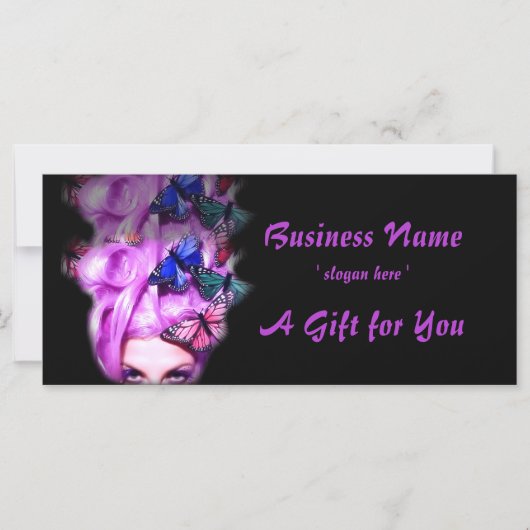 Paars Hair Butterfly Lady Gift Certificate D2 (Voorkant)