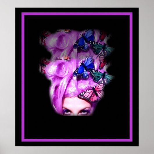 Paars Hair Butterfly Lady Poster/Print 2 Poster (Voorkant)