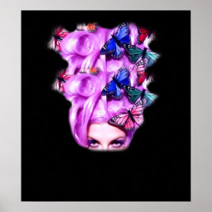 Paars Hair Butterfly Lady Poster/Print 5 Poster
