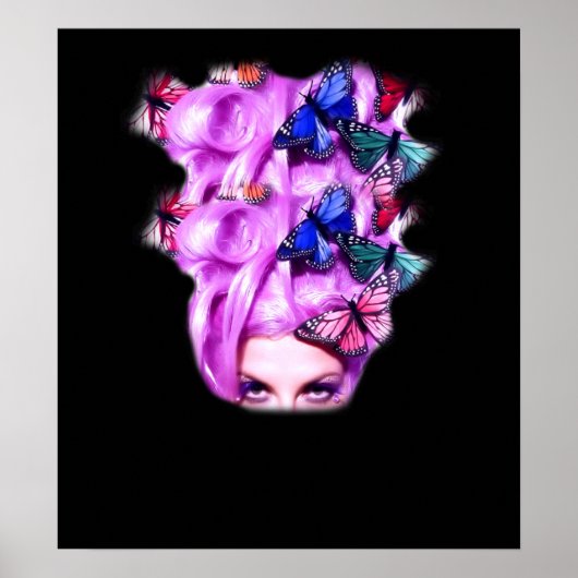 Paars Hair Butterfly Lady Poster/Print 5 Poster (Voorkant)