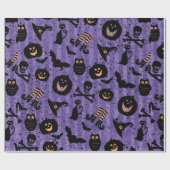 Paars Halloween Bat Pumpkin Witch Pet Owl Paper Cadeaupapier (Vlak)