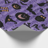 Paars Halloween Bat Pumpkin Witch Pet Owl Paper Cadeaupapier (Hoek)