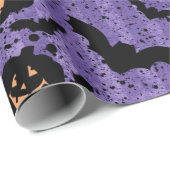 Paars Halloween Bat Pumpkin Witch Pet Owl Paper Cadeaupapier (Rol Hoek)