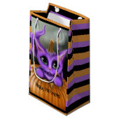 Paars Halloween Kat gestreept Klein Cadeauzakje (Voorkant Gekanteld)