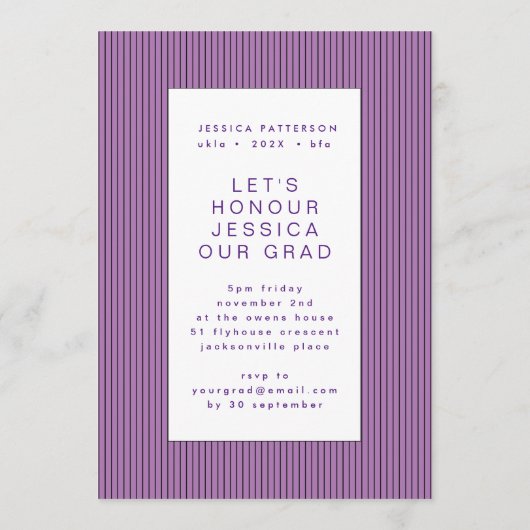 Paars handschrift Afstuderen bewerkbaar Afstuderen Aankondiging (Achterkant)