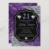 Paars handschrift Mermaid Letters Silver Glitter Kaart (Voorkant / Achterkant)