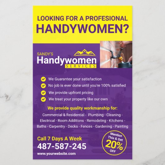 Paars handy Women Business Flyer - Home Business (Voorkant)