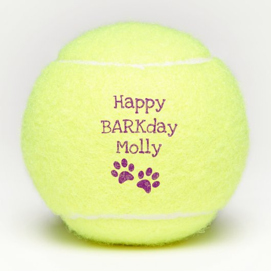 Paars Happy Barkday Birthday Pet Dog Speelgoed Tennisballen (Voorkant)