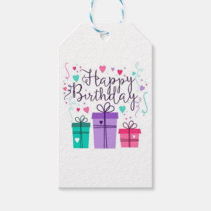 Paars Happy Birthday Label Cadeaulabel