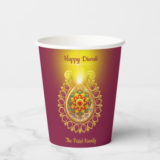 Paars Happy Diwali Papieren Bekers (Achterkant)