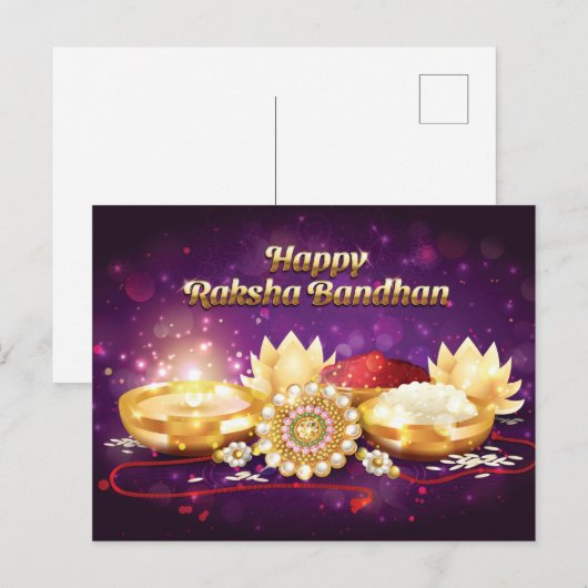 Paars Happy Raksha Bandhan Sparkle Briefkaart (Voorkant / Achterkant)