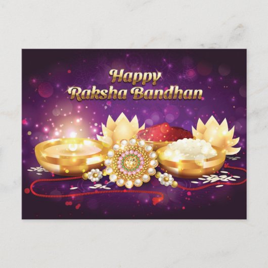 Paars Happy Raksha Bandhan Sparkle Briefkaart (Voorkant)