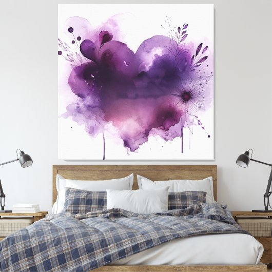 Paars hart canvas afdruk (Insitu (Slaapkamer))