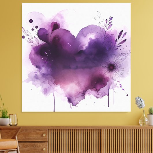 Paars hart canvas afdruk (Insitu (Woonkamer))