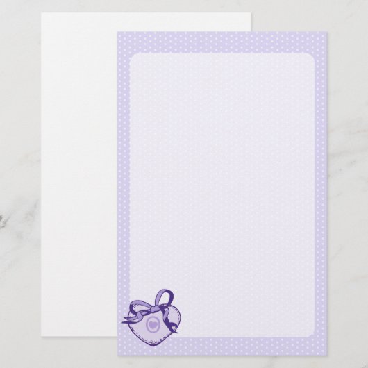Paars hart en lint briefpapier (Voorkant / Achterkant)