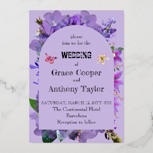 Paars hart folie uitnodiging (Voorkant)