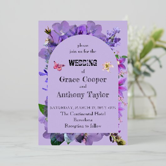 Paars hart folie uitnodiging (Staand Voorkant)