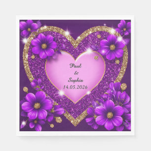 Paars Hart Frame met Glitters en Bloemen Servet